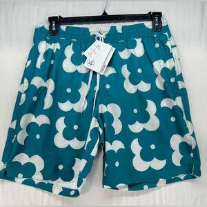 SC Sovereign SVRN Code Retro‎ Teal Green Floral Print Swim Trunks Mens Size M